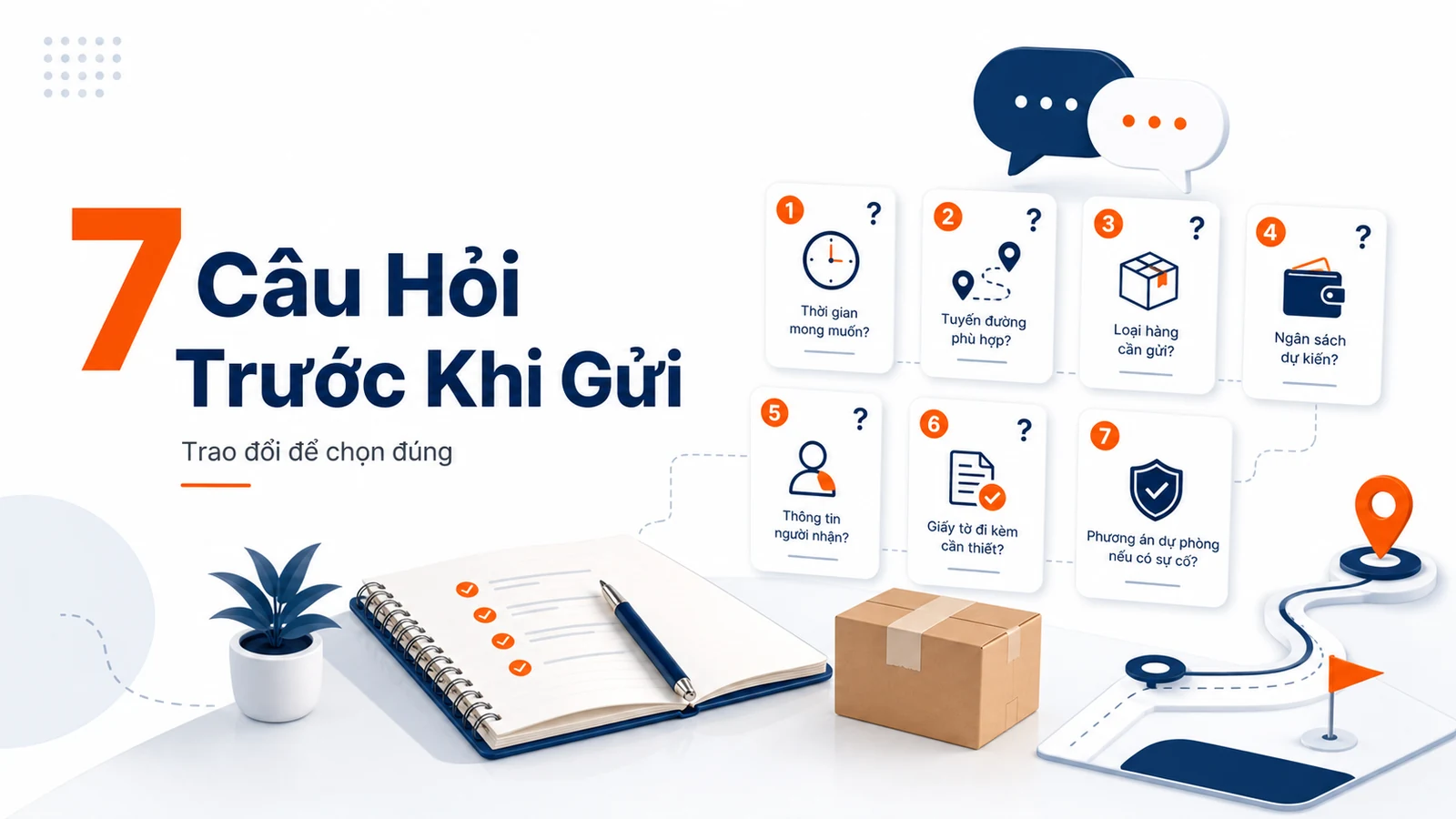 Minh họa các câu hỏi cần trao đổi trước khi lựa chọn phương án chuyển phát phù hợp.