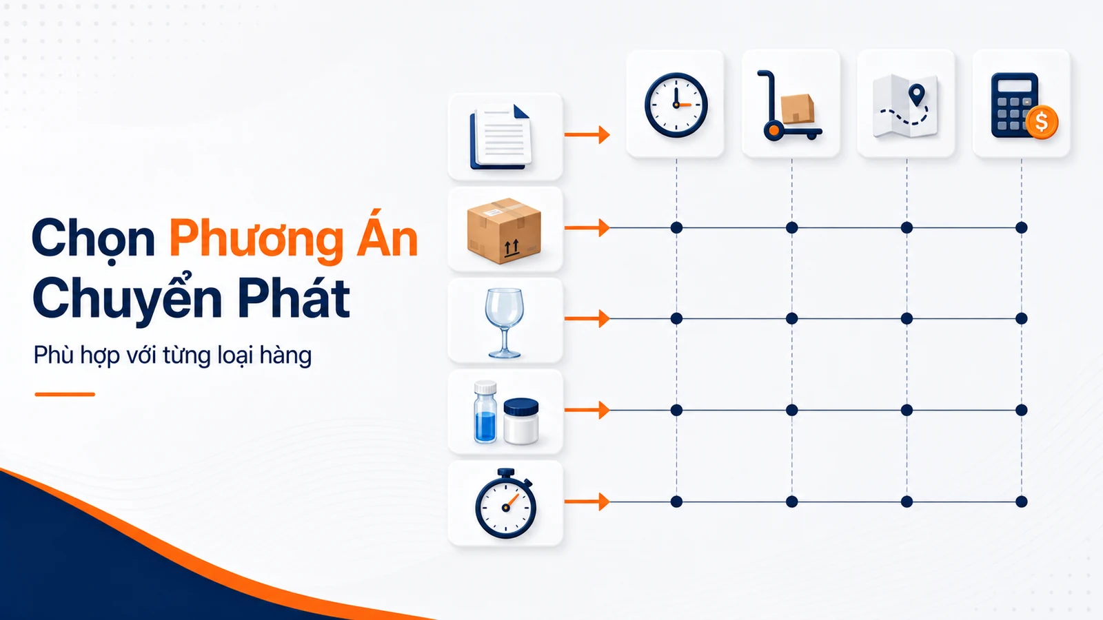 Minh họa lựa chọn phương án chuyển phát phù hợp theo từng loại hàng.