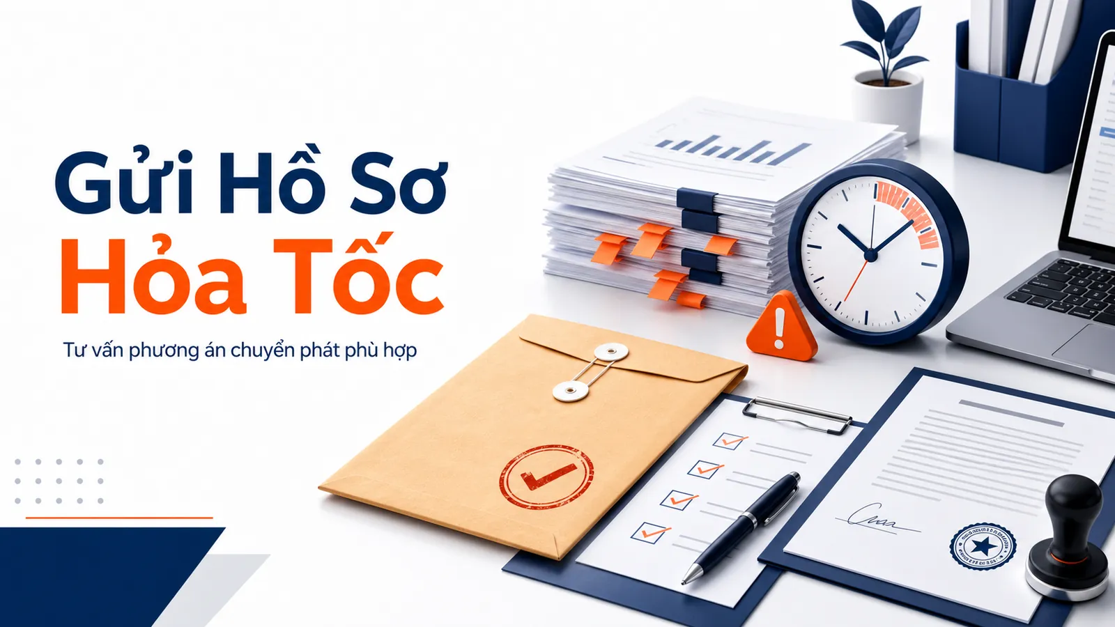 Minh họa tư vấn gửi hồ sơ hỏa tốc trong bối cảnh văn phòng.